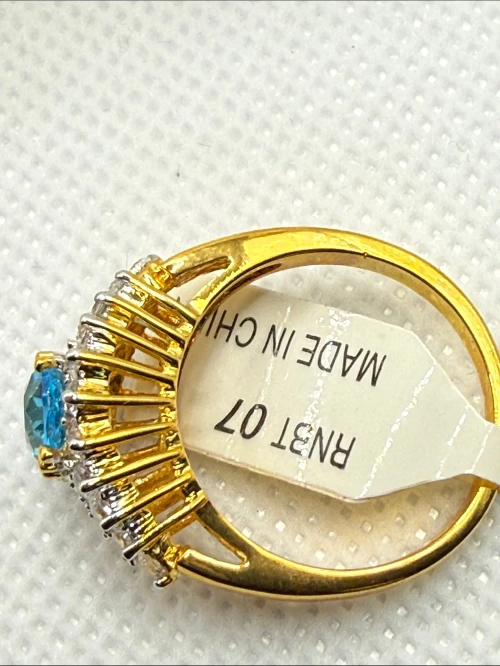 Vintage Blue Topaz Halo Cocktail Ring with Clear Accent CZ Stones plated piece
